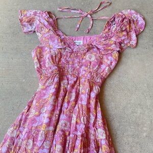 Floral Pink Dress with Ruffle Sleeves